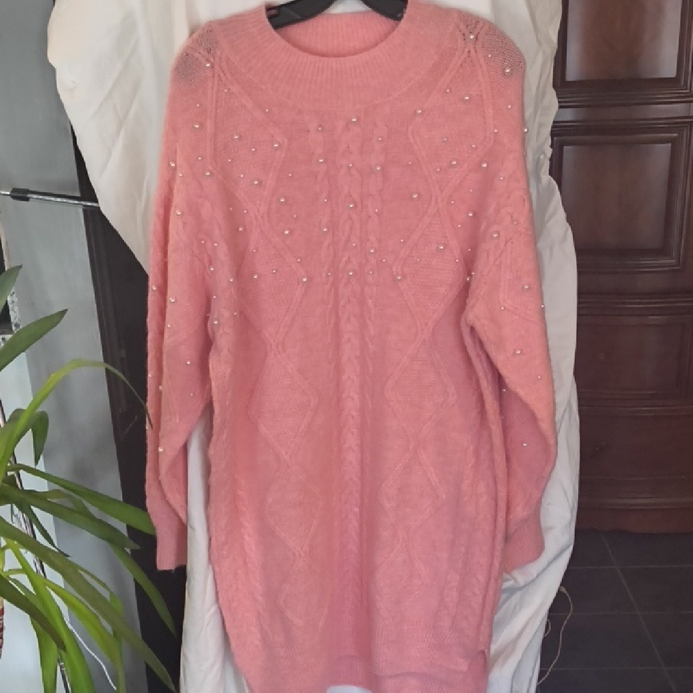 Francesca's Collections Pink Sweater with Pearl Details